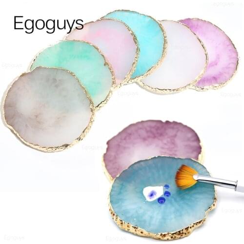Round Fake Nail Color Palette Gel Polish Pallet Resin Agate Stone Mixing Paint Plate Pad DIY Practice Holder Tool Display Shelf
