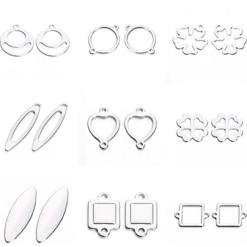 20pc/lot Stainless Steel Round Hollow Oval Charms Pendants Blank Stamping Tags for Necklace Bracelet Jewelry Making Findings