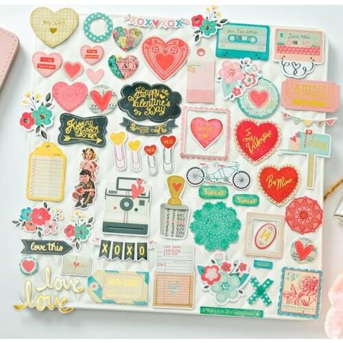 KSCRAFT 50pcs Happy Valentines Day Cardstock Die Cuts for Scrapbooking Happy Planner/Card Making/Journaling Project