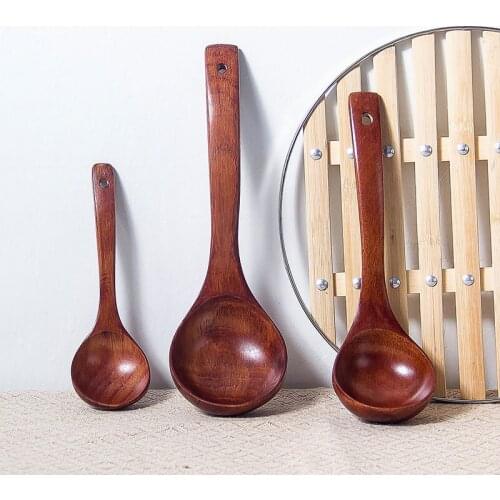 Kitchen Long Handle Wooden Round Spoon For Soup Cooking Mixing Stirr Dessert Rice Soup Spoon Kitchen Cooking Tools