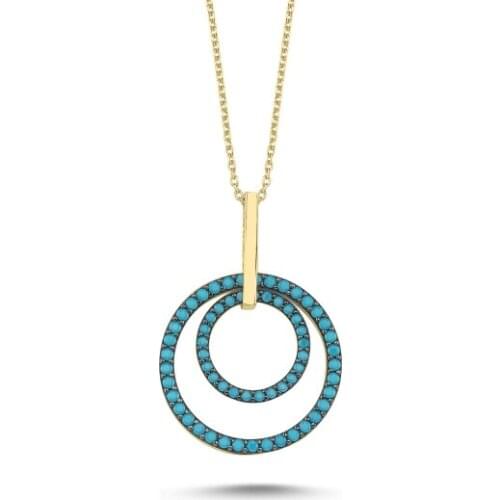 KUTAYDAN Movable Double Circle Nano Turquoise Stone Ghost Pendant 925 Sterling Silver
