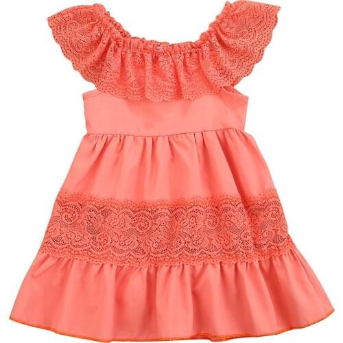 Little Girl’s Summer Sleeveless Dress Sweet Solid Color Lace Stitching Round Neck A-line Princess Dress