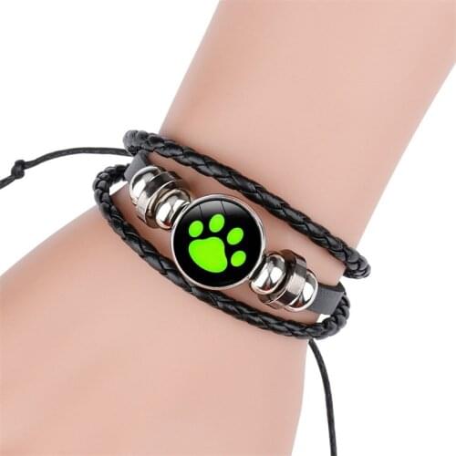 Lovely Ladybug lovely dog claw girls time gem hand woven fashion bracelet claw print Pu woven Bracelet