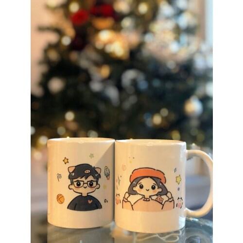 Cartoon image Mug Coffee Cup Couple Cup Ceramic Mug 300ML Water Cup Simple White Cup