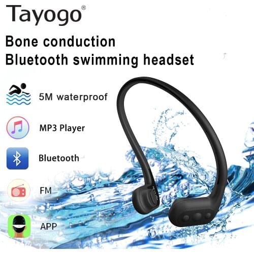 Tayogo Swimming Bone conduction Headphone Mp3 Player with FM Bluetooth APP Pedometer IPX8 Waterproof 8GB Music Player for Sports