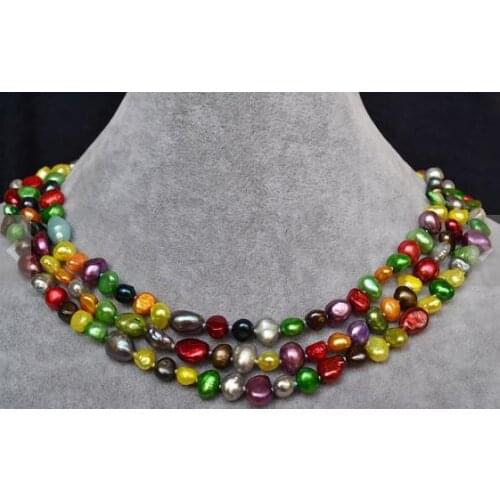 New Favorte Wedding Pearl Necklace Long 48 inches 6-9mm Multicolor Freshwater Pearl Fine Jewelry Charming Girl Women Gift