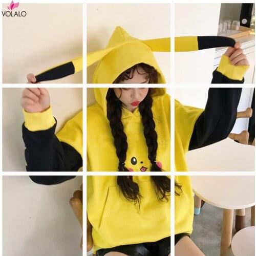 Autumn Women Cartoon Print Hoodies Anime Kawaii Girls Cute Long Ears Oversized Hooded Sweatshirts Plus Velvet Warm Pullovers