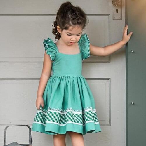 2019 cotton dress for girl / tieback dress / Mint dress with green plaid