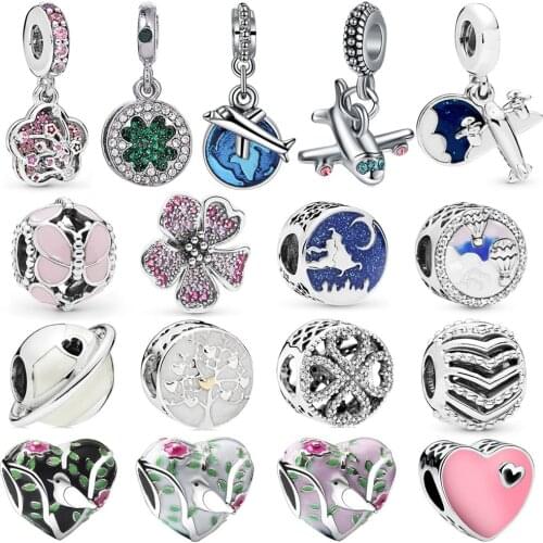 1Pcs New Cute Airplane Flower Bird Pendant Suitable for Original Pandora Charm Bracelet Necklace Lady DIY Jewelry Gifts