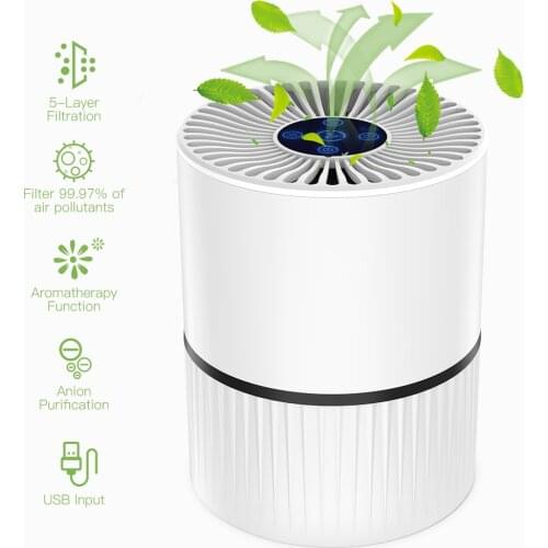 3 Modes Portable True HEPA Filter Air Purifier USB Charging LED Light Air Cleaner Ionizer Negative Ion Generator Aroma Diffuser