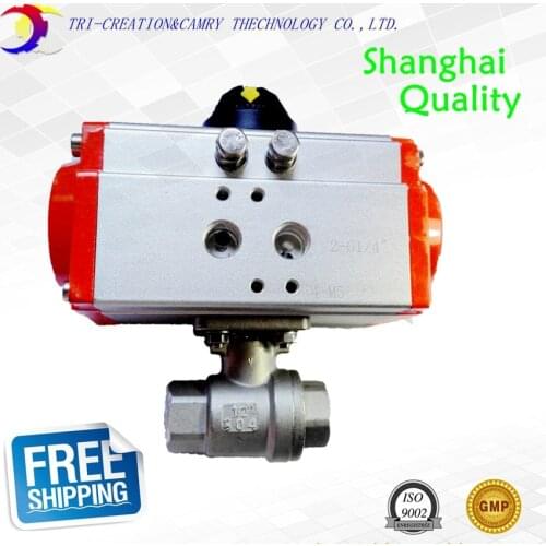 3/4" DN20 pneumatic female ball valve,2 way 304 thread stainless steel ball valve_double acting AT straight ball valve