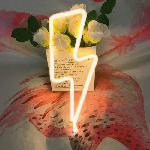 LED Neon Warm white Lightning Shaped USB Battery Operated Night Light Decorative Table Lamp For Home Party Living Room Xmas Gift