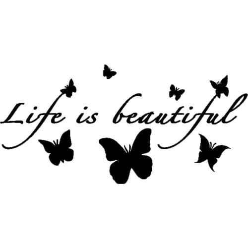 PLAY COOL Life Is Beautiful Butterflies Design Car Sticker Automobiles Motorcycles Exterior Accessories Vinyl Decals,18CM*8.7CM