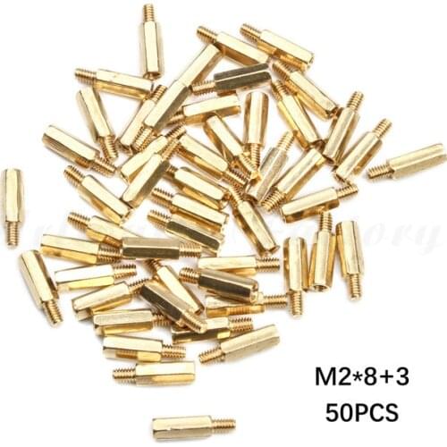 50Pcs Hex head Brass Spacing Screws M2*8+3 Threaded Pillar PCB Computer PC Motherboard StandOff Spacer