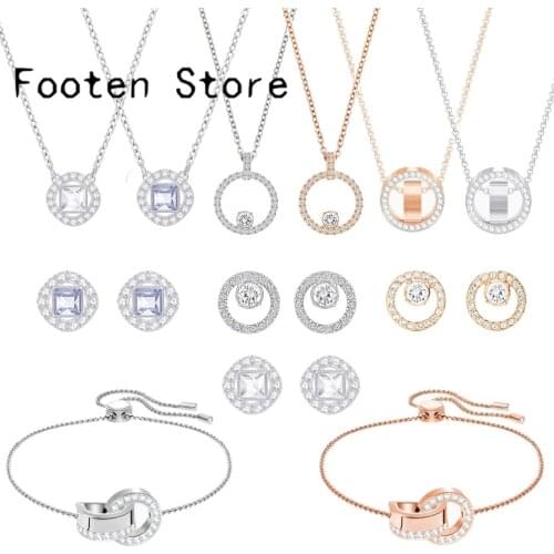 SWA Fashion Jewelry Original High Quality Simple Crystal Round Geometric Crystal Classic Necklace Earring Bracelet Set Series