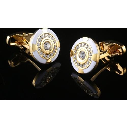 Crystal Series Business Cufflinks Personality Men Daily Banquet Wedding Jewelry Gifts Rhinestone French Shirt Cuff Links Golden