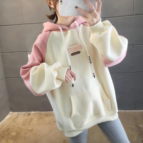 Spring Autumn Style Womens Cotton Hoodies Pockets Long Sleeve Fake Two Pieces Printed Loose Sweatshirts AA4080