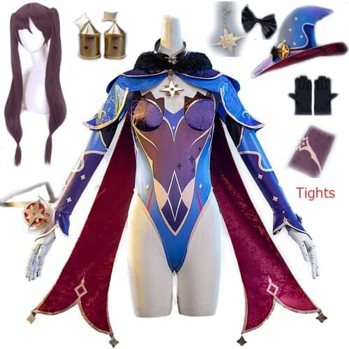 Hot Anime Game Genshin Impact Cosplay Mona Costume Girls Women Halloween Carnival Party Sexy Dress Uniform Cosplay Wig Outfit