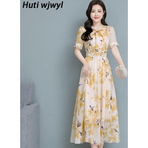 3XL Plus Size Vintage Vacation Dress Elegant Women Bodycon Party Vestido 2021 Spring Summer Floral Chiffon Boho Beach Maxi Dress