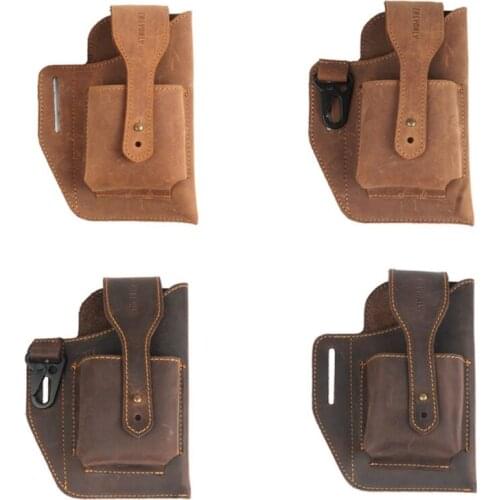 066F First Layer Cowhide Phone Waist Bag Multi-Functional Renaissance Medieval with/Without Key Ring Vintage Bag 2 Colors