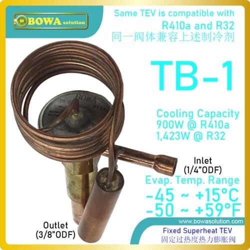 1KW R410a TEV matches 3 to 4cc/rev rotary compressors used in cabin air-conditioning, water chillers or mobile applications