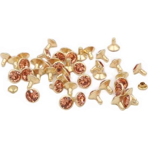 100Sets 8mm Light Peach Crystal Rhinestone Rivets Golden Metal Base Studs For Clothing Bag Leathercraft Rivet