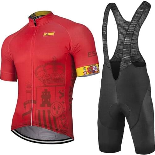 2021 Mens Spain Red Bike Uniform Summer Cycling Jersey Set Road MTB Bicycle Wear Breathable Clothing Quick Dry