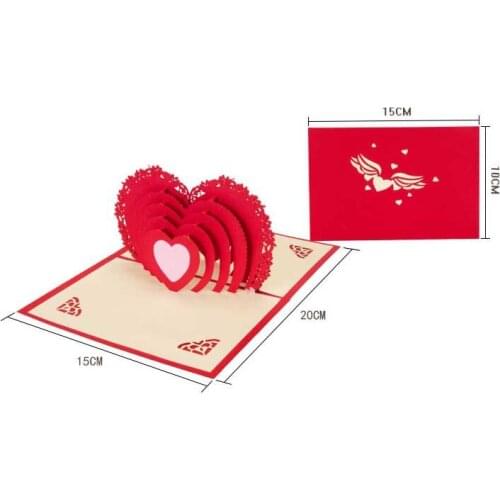 3D pop up heart laser cut greeting post cards for Valentines Day vintage with envelope thank you Love in the Heart RXC0016