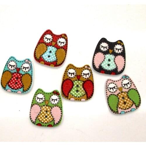 50pcs Mixed Owl Wooden Sewing Buttons For Clothing Needlework Scrapbooking Wood Botones Decorative Crafts Diy Accessories