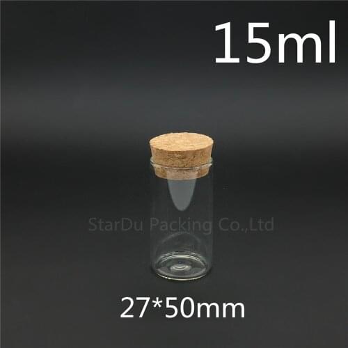 High-quality 500pcs 27*50mm 15ml Wishing Glass Bottle with Cork ,15cc Glass Vials Display Bottles Wholesale cork bottle