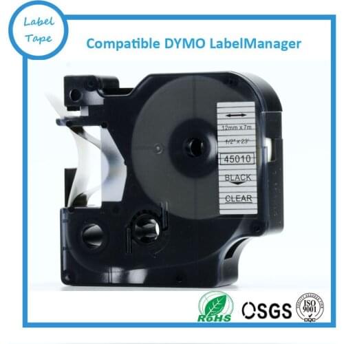 5PK dymo D1 label maker tapes refill labelmanager 12mm 45010 dymo black on clear laminated labeling tape cassette