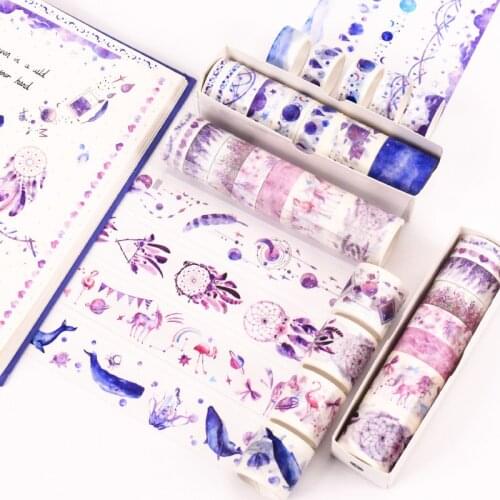 8 pcs/pack Purple Blue Pink Green Starry Sky Decorative Washi Tape Set DIY Scrapbooking Masking Craft Tape School Office Supply