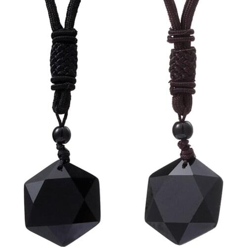 High Quality Star of David Necklace Women Men Fashion Obsidian Energy Crystal Stone gems Hexagram Pendant Jewelry Sweater Chain