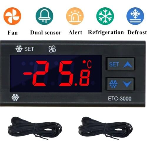ETC-3000 Mini Temperature Controller Refrigerator Thermostat Regulator Thermoregulator Thermocouple NTC Dual sensor 220V 40% off