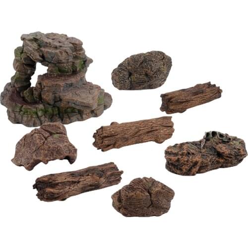 Fake Tree Stump Trank Stone Artificial Tree Branch Model Figurine Craft Miniature Garden Decoration Aquarium Ornament Accessory