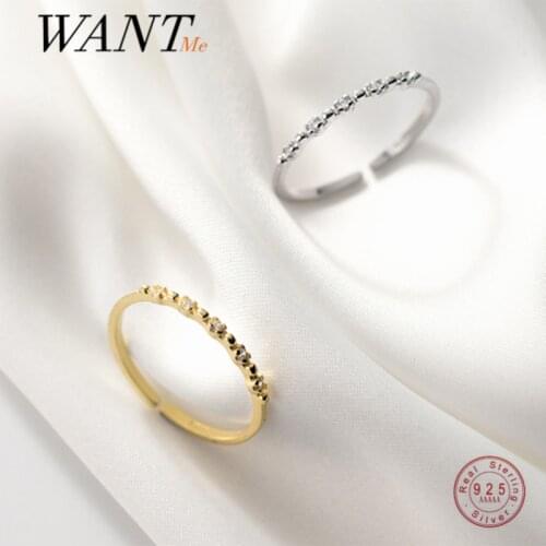 WANTME Real 925 Sterling Silver Minimalist Fashion Korean Pavé Zircon Open Finger Ring for Women Charming Wedding Jewelry Gift
