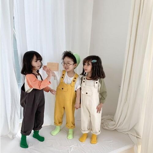 Baby Girls Overalls Korean Casual Jumpsuit for Boys Fashion Pocket Loose Pants Toddler Baby Overalls 2 3 4 5 6 Years 2020 New