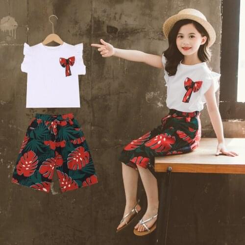 Baby Girls Clothing Sets 2020 Summer Kids Clothes Short Sleeve Print T-shirt Tops+Strap Dress Children Clothing