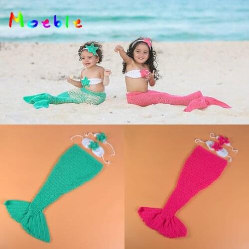 4 colors Princess Girls Mermaid Costume Crochet Newborn Baby Mermaid Photography Props Girl Cartoon Costume 0-6M MZS-16055