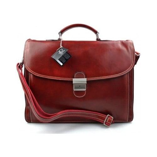 Leather briefcase office bag men women bag business red