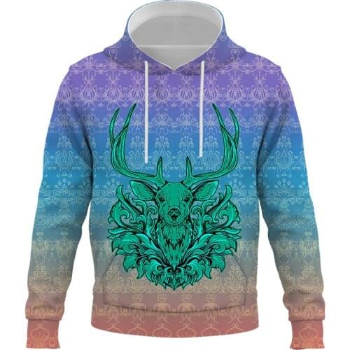 2021 New Fashion Hot Men Deer head Animal 3D Printed Hooded Hoodies Men / Womens Design Sweatshirts Harajuku Hoody Men clothing