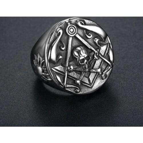 Mens antique big heavy masonic skull rings square crossbone and compass master sun free masonic signet rings rock roll style