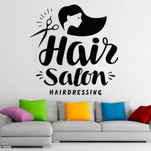 Hair Salon Logo Wall Decal Fashion Women Hairdressing Center Beauty Shop Interior Decor Door Window Vinyl Sticker Mural Art Q987