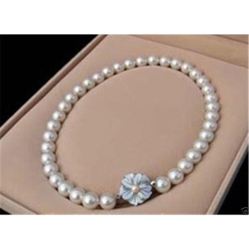 Wholesale good huij 004053 beautiful 10mm white south sea shell pearl necklace 18" Jewelry AAA+ 5.2Luxury Ms. girl Wedding