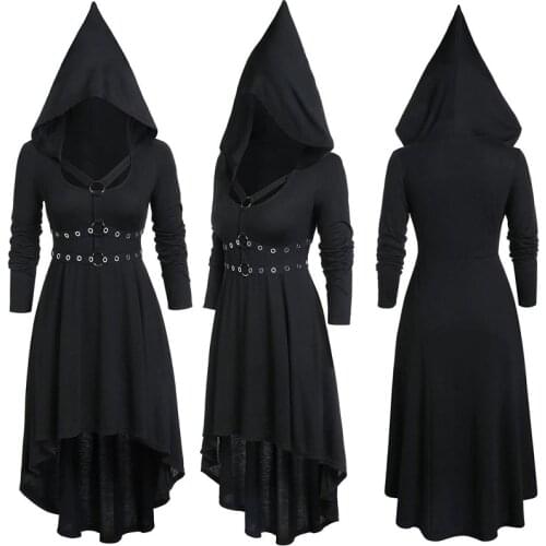 Medieval Gothic Steampunk Dress Hooded Long-sleeved Robe Halloween Adult Women Cosplay Costume Vampire wizard