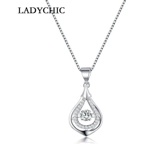 LADYCHIC Austrian Zircon Water Drop Pendant Silver Color Necklace for Charm Women Classic Movable Crystal Jewelry Gift LN1111