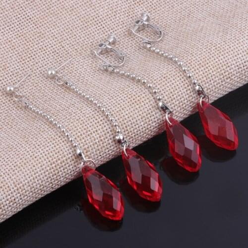 Kurapika Earrings Hunter Anime Cosplay Red Teardrop Crystal Drop Earrings Unisex