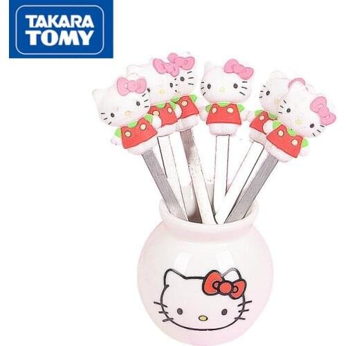TAKARA TOMY cute cartoon Hello Kitty fruit fork set of 6 simple and creative stainless steel childrens household safety forks
