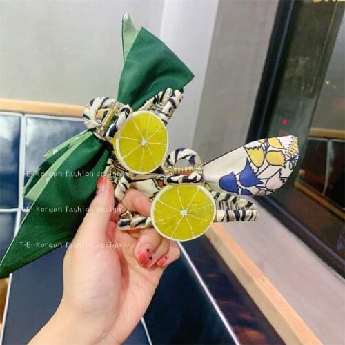 Retro elegant lemon slice hairpin back head plate hair catch clip female summer bow headdress large shark clip Grab Clip