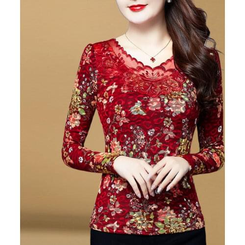 Hollow Out Women Spring Autumn Style Lace Blouses Shirts Casual Long Sleeve Patchwork Spliced Round Neck Blusas Tops Y775